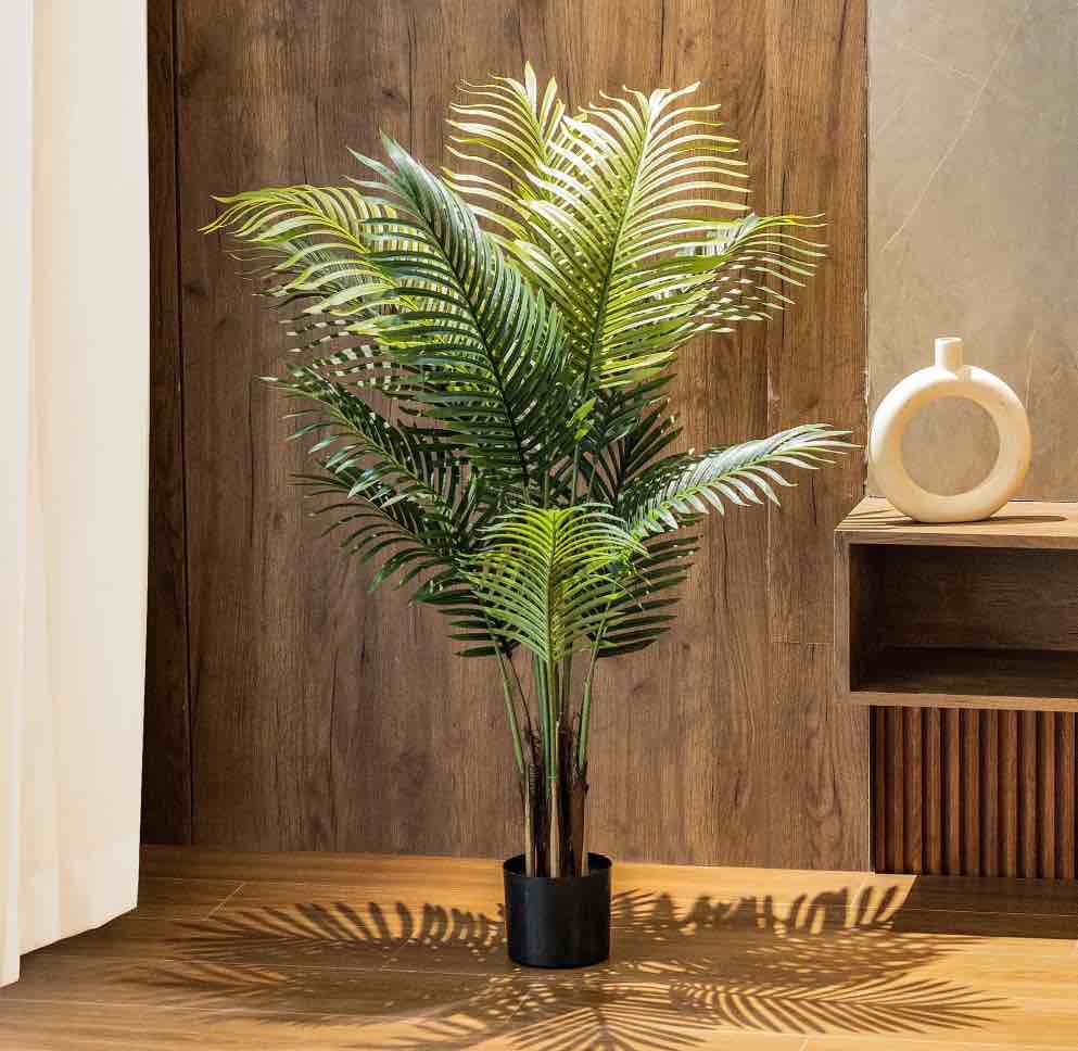 HiPlants 4ft Artificial Palm Plants, 4ft Fake Palm Tree, Pre Potted Faux Greenry Tree for Home Decor Office House Living Room Indoor Outdoor, Big Fake Plants Fake House Plants