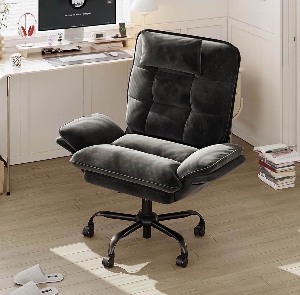 Bestier Big and Tall Executive Office Chair with Flip-Up Arms for Adults, Adjustable Height, Reclining Office Chair with Headrest & Side Pockets in Black