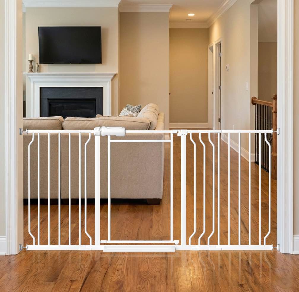 Fairy Baby Triple Lock Baby Gate with Clear Acrylic Panel - Adjustable 57-64" Wide Pressure Mount for Stairs Doorways