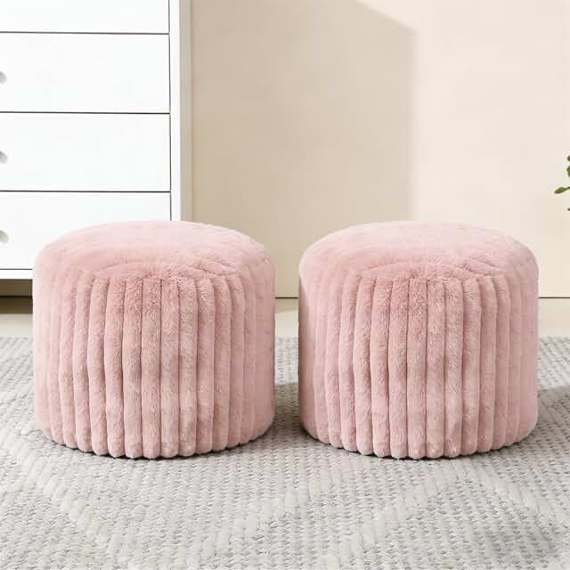 2 pcs 20 x 15 inch unstuffed pouf cover ottoman foot rest - no filler, faux rabbit fur foot stool floor bean bag floor chair storage for home decor bedroom living room (pink) pink 20 x 15 in