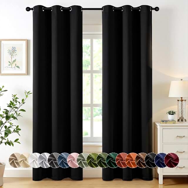 miulee blackout curtains for bedroom living room 2 panels, thermal insulated room darkening drapes grommet noise reducing light blocking window treatments 84 inches long 40x84 inch black black 40"w x 84"l (pack of 2)