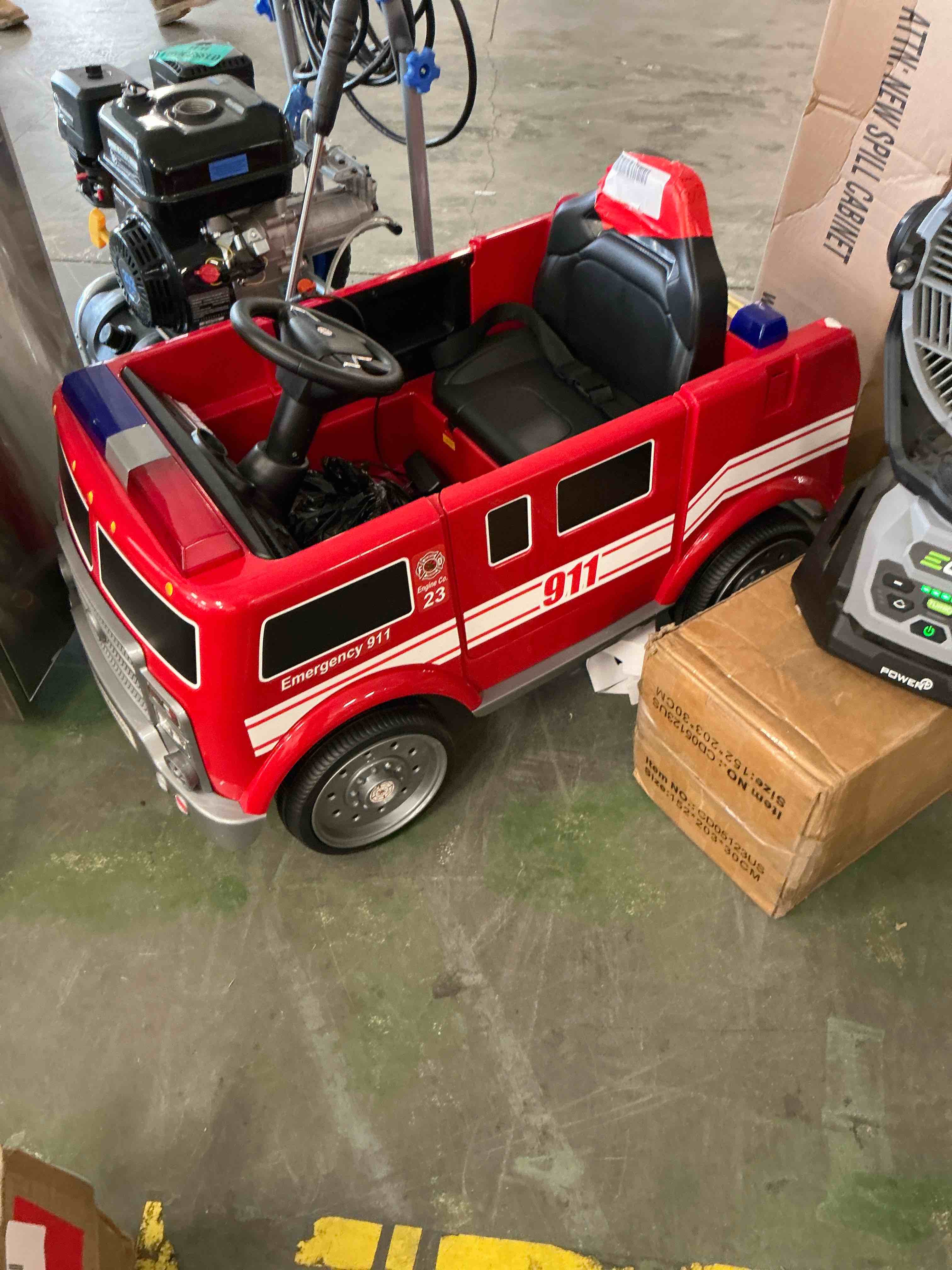 Condition photo showing Good Condition for neche ride on fire truck, 12v battery powered ride-on toy vehicle with remote control, megaphone, flashing lights, siren and fire extinguisher - for boys and girls ages 3-6