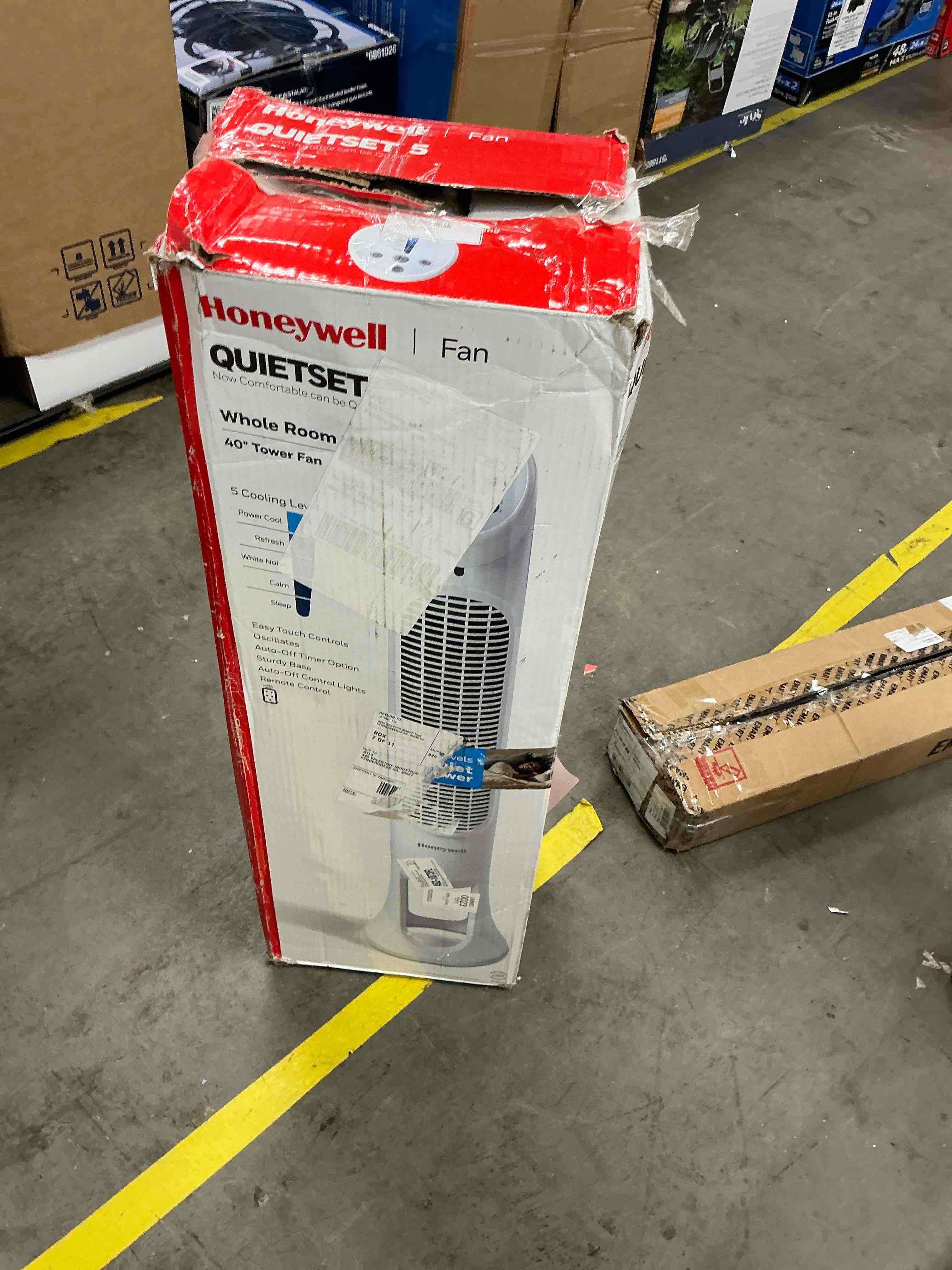 Condition photo showing Good Condition for honeywell 40 white quiet set oscillating tower fan 30ft air circulation power 5 speed auto off timer hyf260w