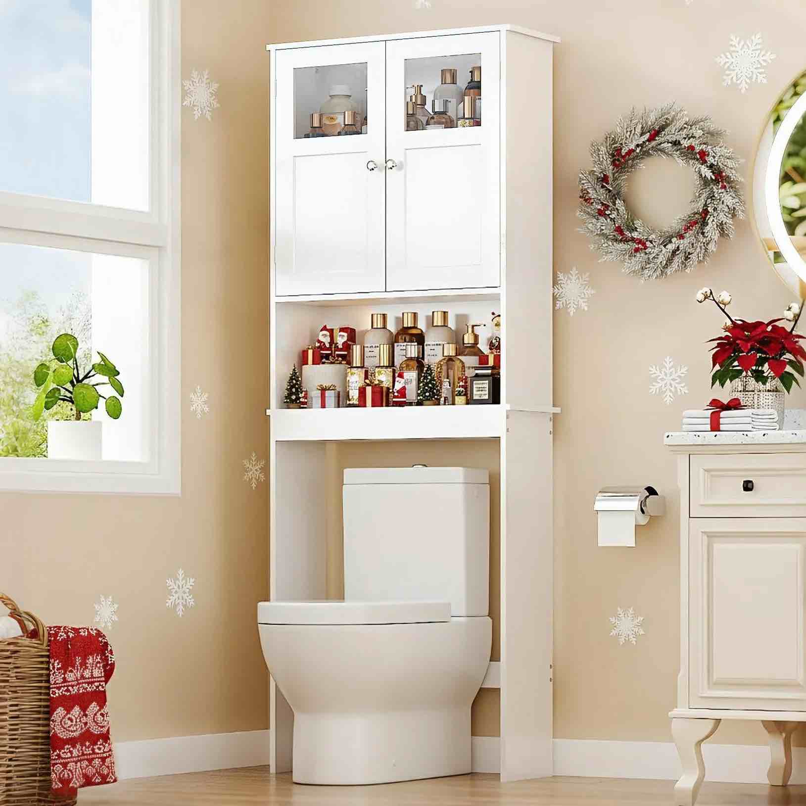 ktaxon over the toilet bathroom storage cabinet with 2 doors & 3 storage shelves space saver white