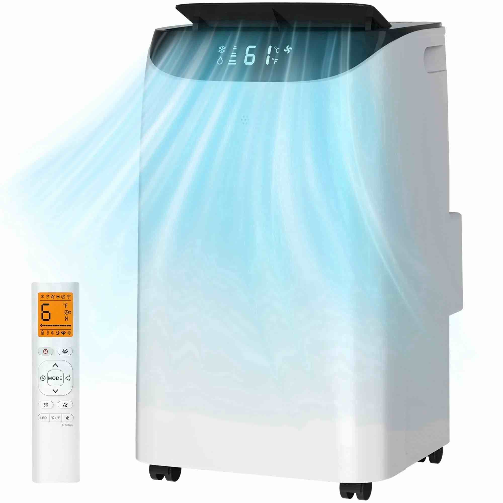 lcxmtv 14000 btu portable air conditioner cools rooms up to 700 sq. ft.  3-in-1 standing ac unit with dehumidifier and fan  backlit remote control  qu