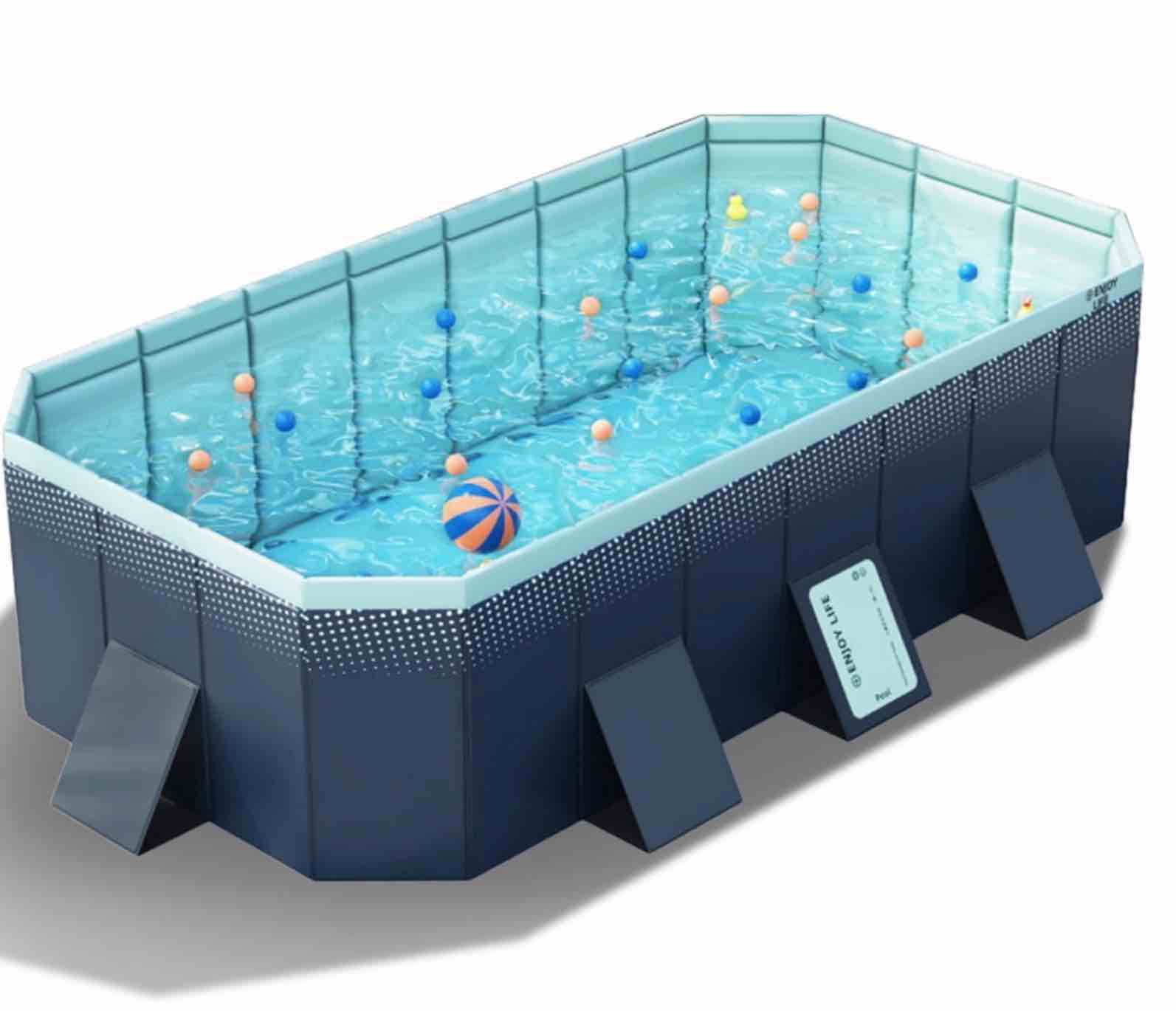 hurber foldable swimming pool large non-inflatable adults kids outdoor pools ice blue 113 x 66 x 20