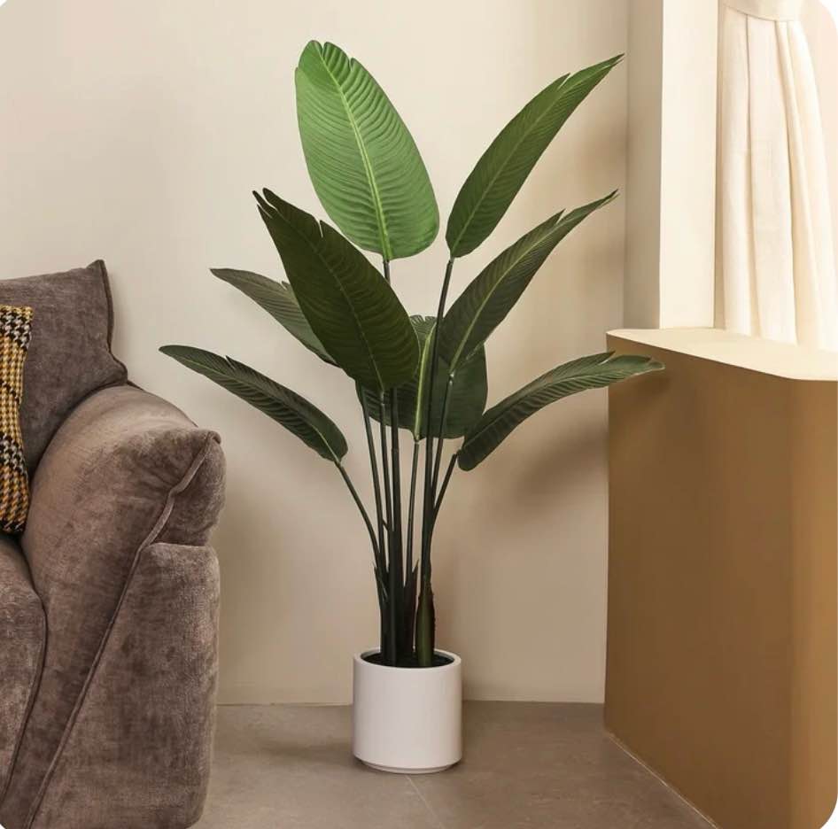 DR.Planzen 4.5ft Artificial Bird of Paradise Plants with White Planter  Tall Faux Paradise Tree  Artificial Plants for Home Office Decor
