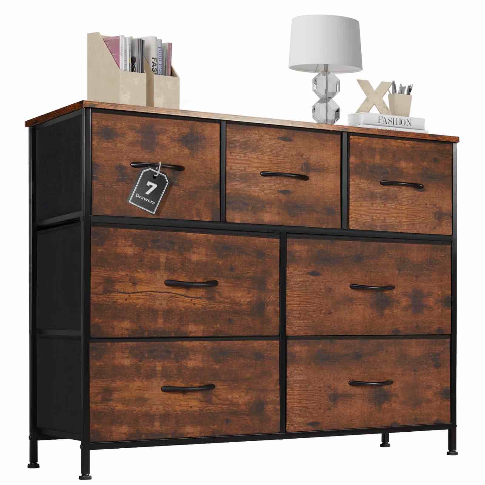 CONCETTA 7-Drawer Fabric Storage Cabinet for Adults  TV Cabinet Sideboard  Organizer Furniture for Living Room  Office  Kitchen  Hallway  Rust