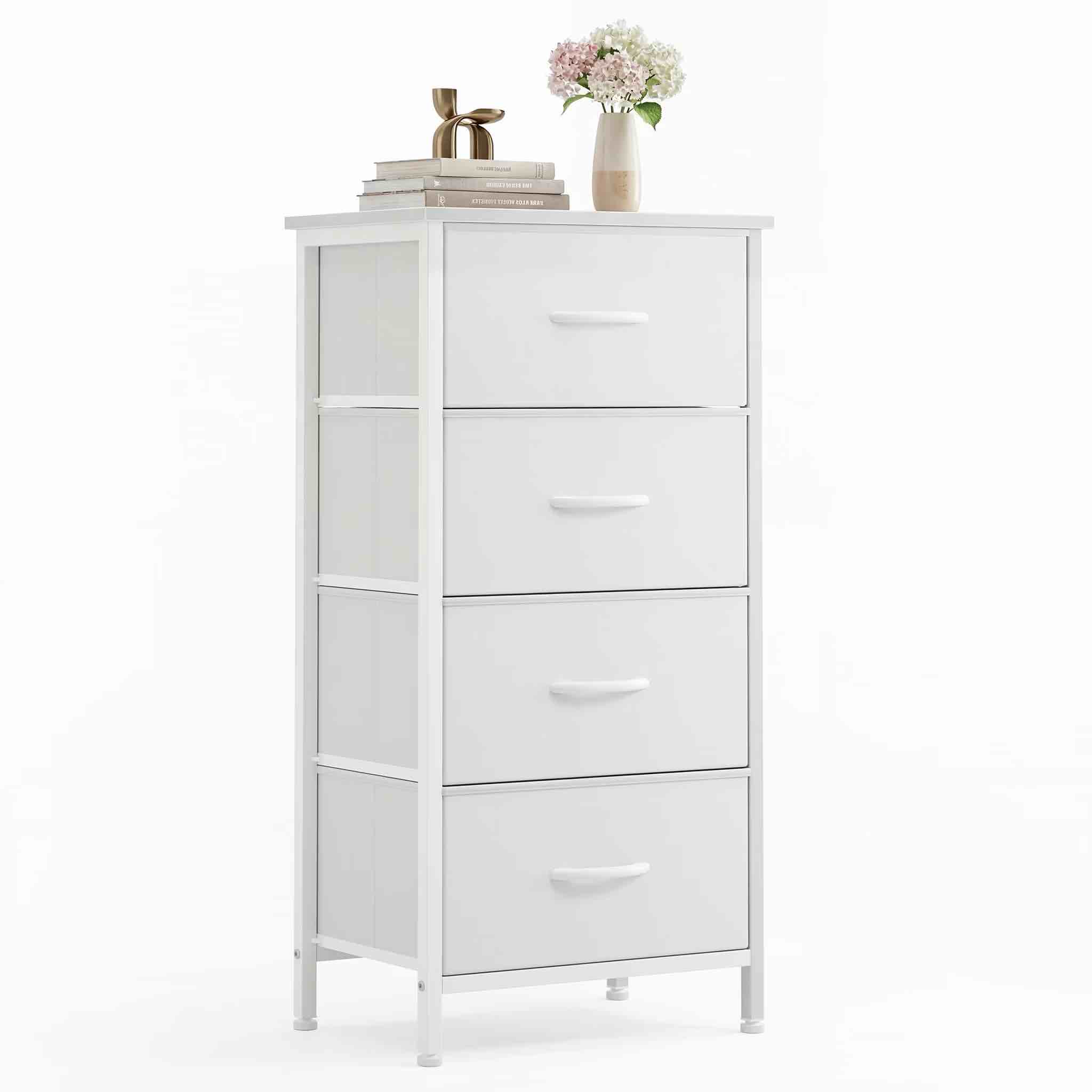 CONCETTA 4 Drawer Dresser, Wide Chest Drawers Nightstand Storage Tower Storage Fabric Dresser With Wood Top for Living Room, Bedroom, Closet, Black