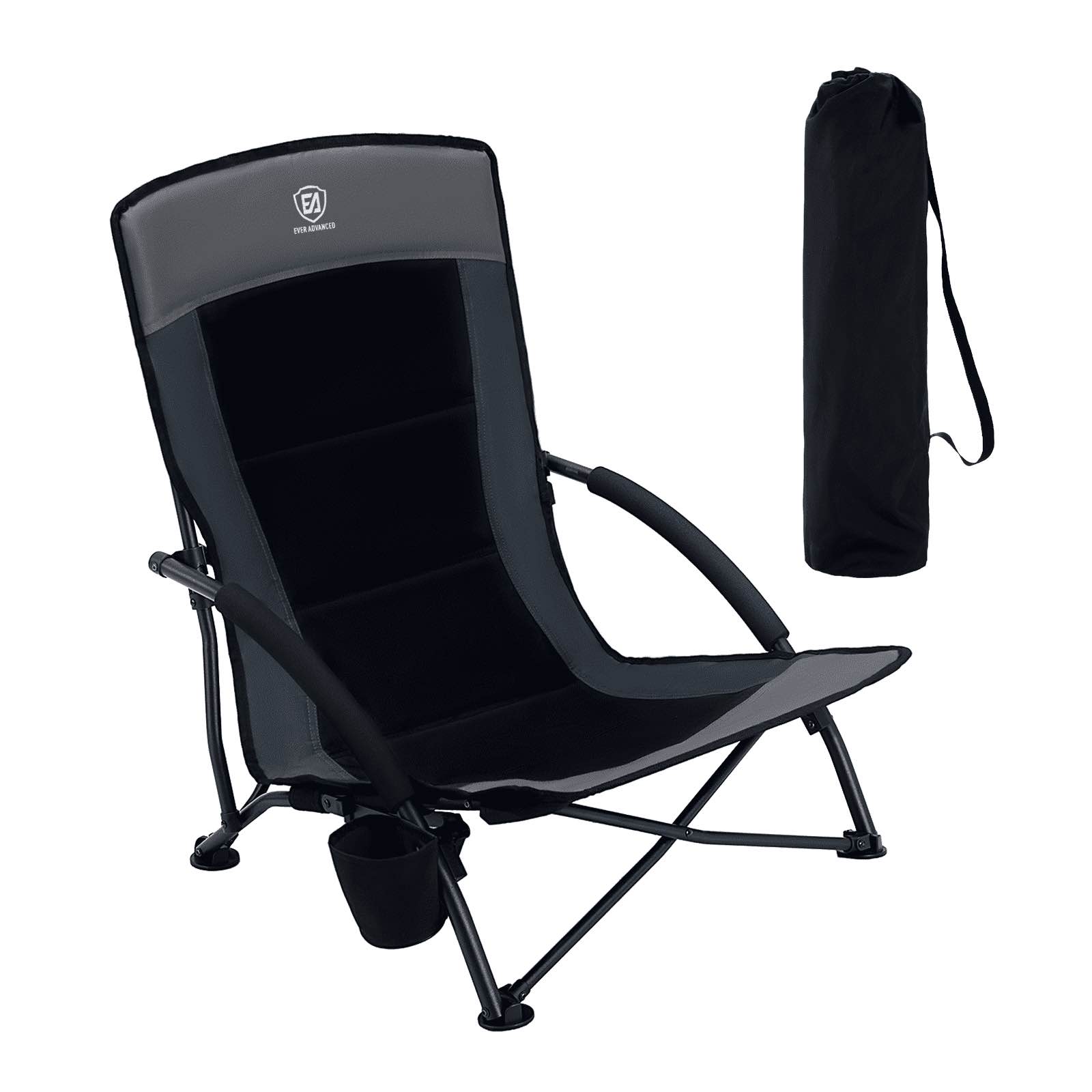 EVER ADVANCED Beach Chairs for Adults Camping Low Lightweight Portable Chair with Cup Holder Carry Bag for Outdoor Sand Lawn Travel Picnic Festival Co