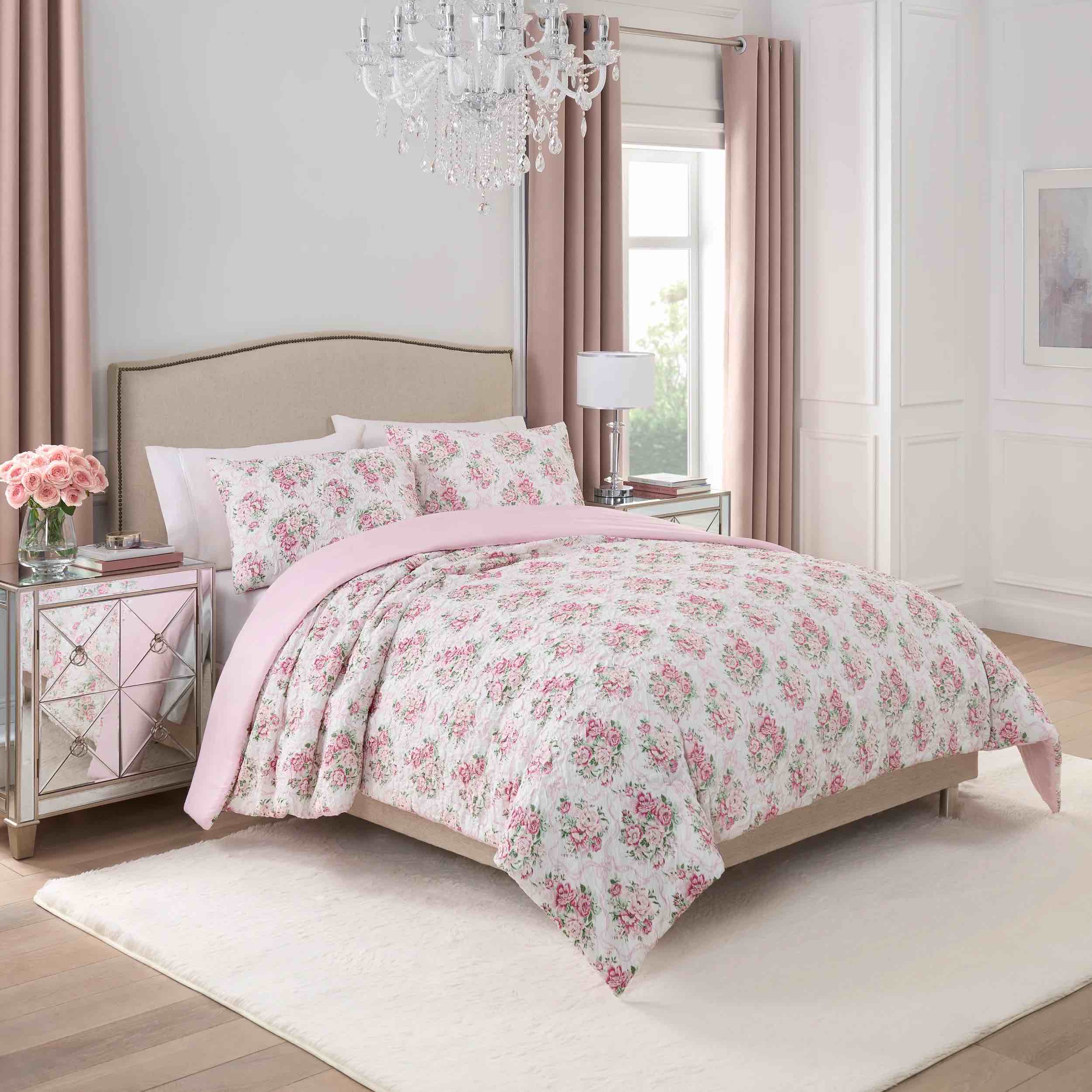 Paris Hilton Coquette 3-Piece Floral Pink Comforter Set  Full/Queen