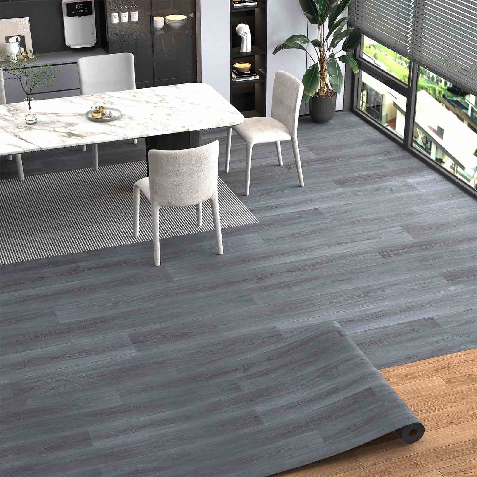 Vinyl Flooring Roll PVC Wood Plank Floor Covering with Tape 39.3  X 393  Gray
