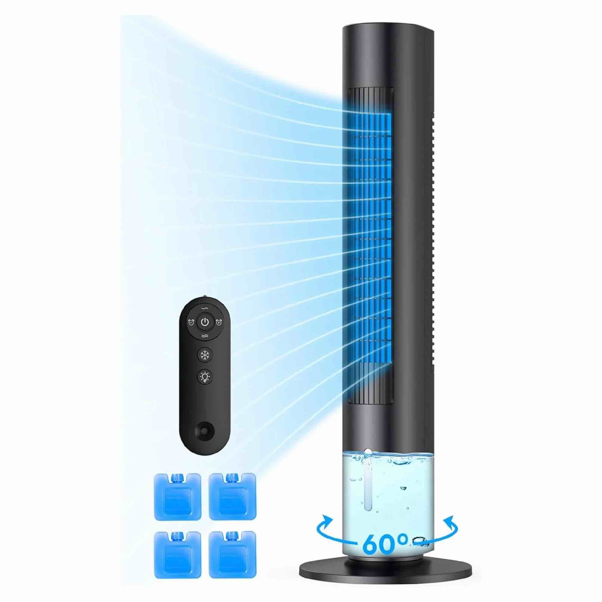 AEROZY Evaporative Air Cooler, 140° Oscillation, 4 Modes, 7-hour Timer, Remote Control, Quiet Portable Cooling Fan for Bedroom, Home Office