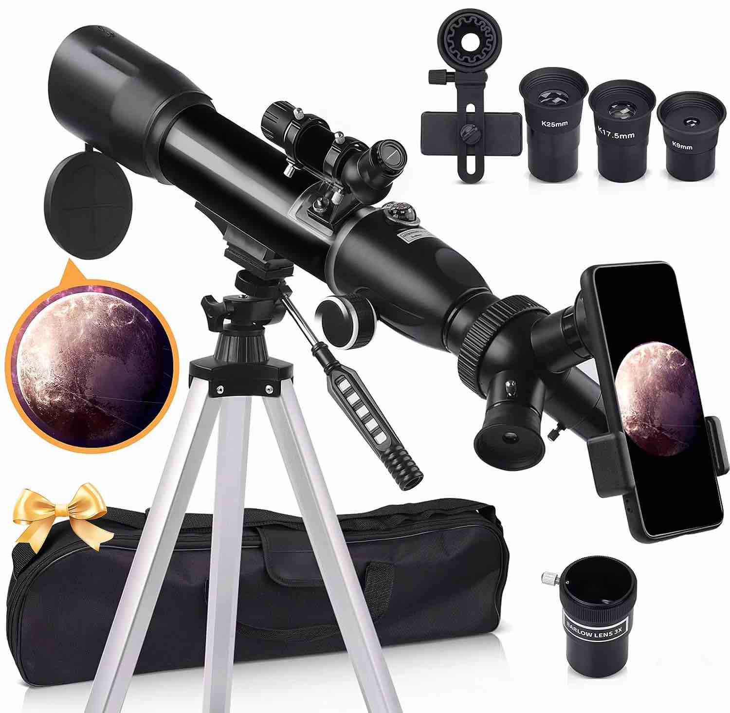 Telescopes for Astronomy Adults  LAKWAR 70mm Aperture High Powered Refracting Telescope Beginners  Portable Telescope with 49in Tripod for Planets and Stars