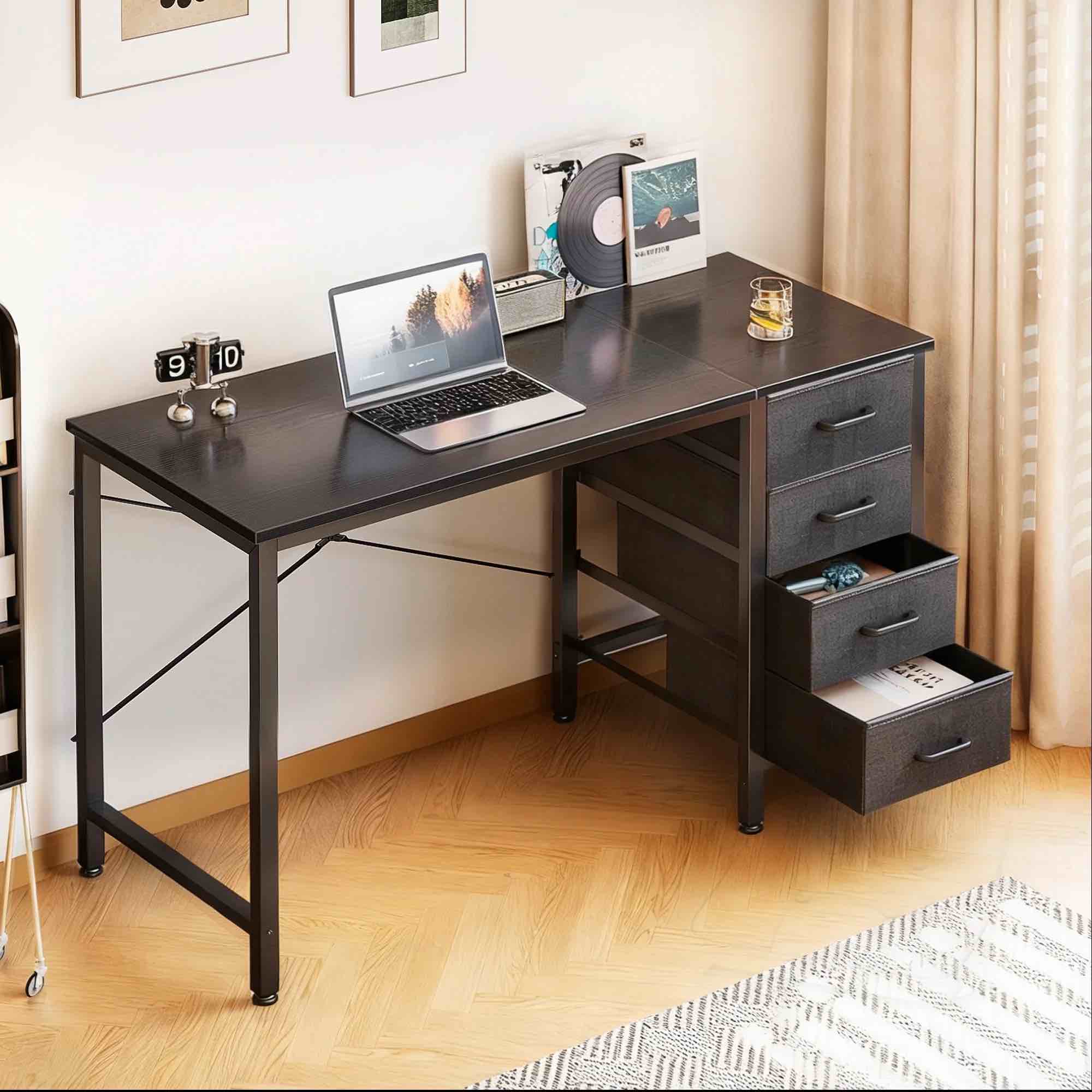 Casacomoda Computer Desk with 4 Storage Drawers , Writing Desk for Home Office, Study Work Table for Bedroom and Small Space, Black
