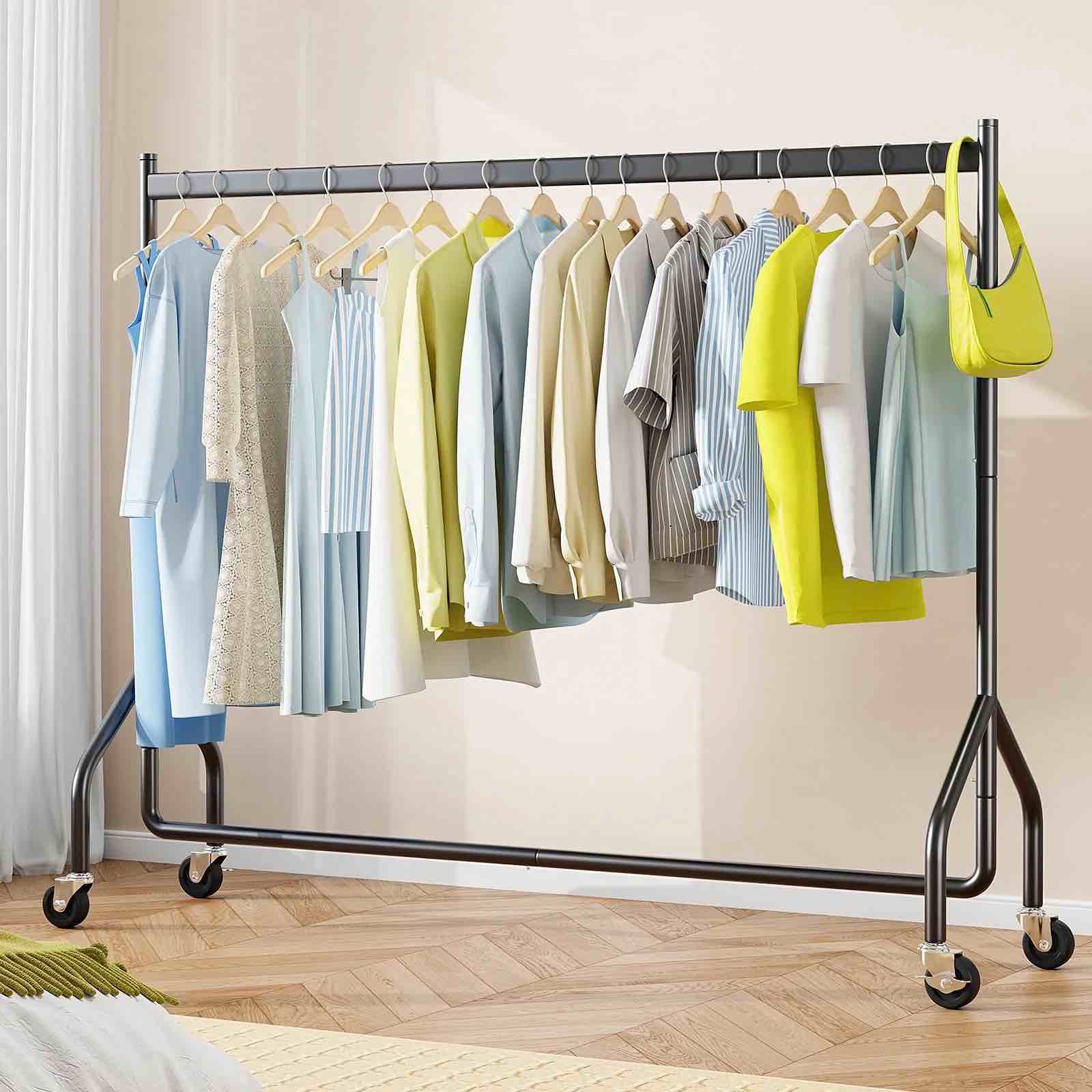 HOKEEPER Heavy Duty Clothes Rack, 300 lbs Commercial Industrial Grade Garment Rack Metal 59.8 Width Rolling Clothing Rack for Hanging Clothes on Wheels Black