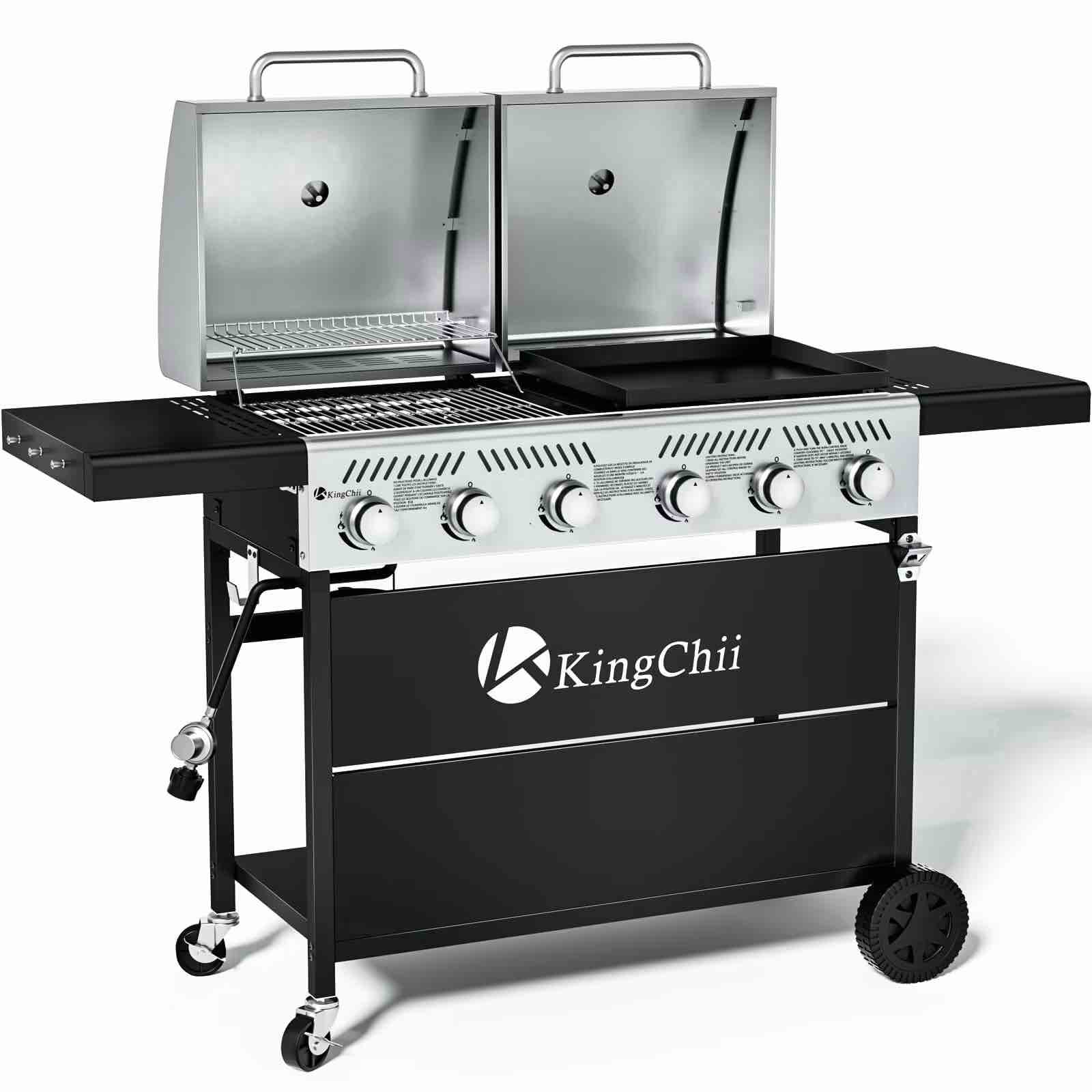 KingChii Propane Gas Grill and Griddle Combo, 2 in 1 Dual Outdoor BBQ with 45,000 BTU for Outdoor Patio Cooking Barbecue