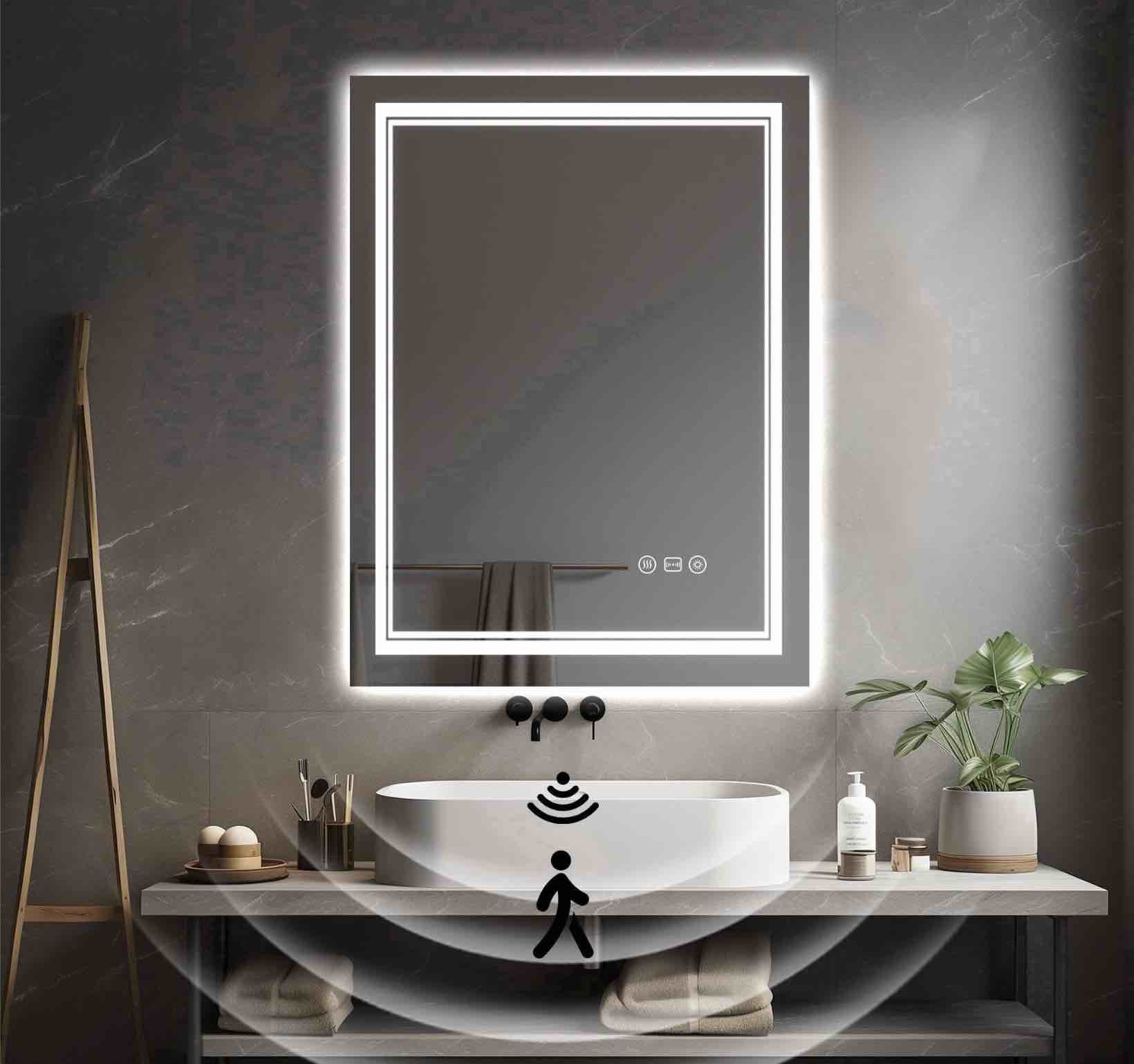 Odernirror 24 X32 LED Bathroom Mirrors with Light Body Sensor Anti-Fog 3 Lighting Modes Tempered Glass