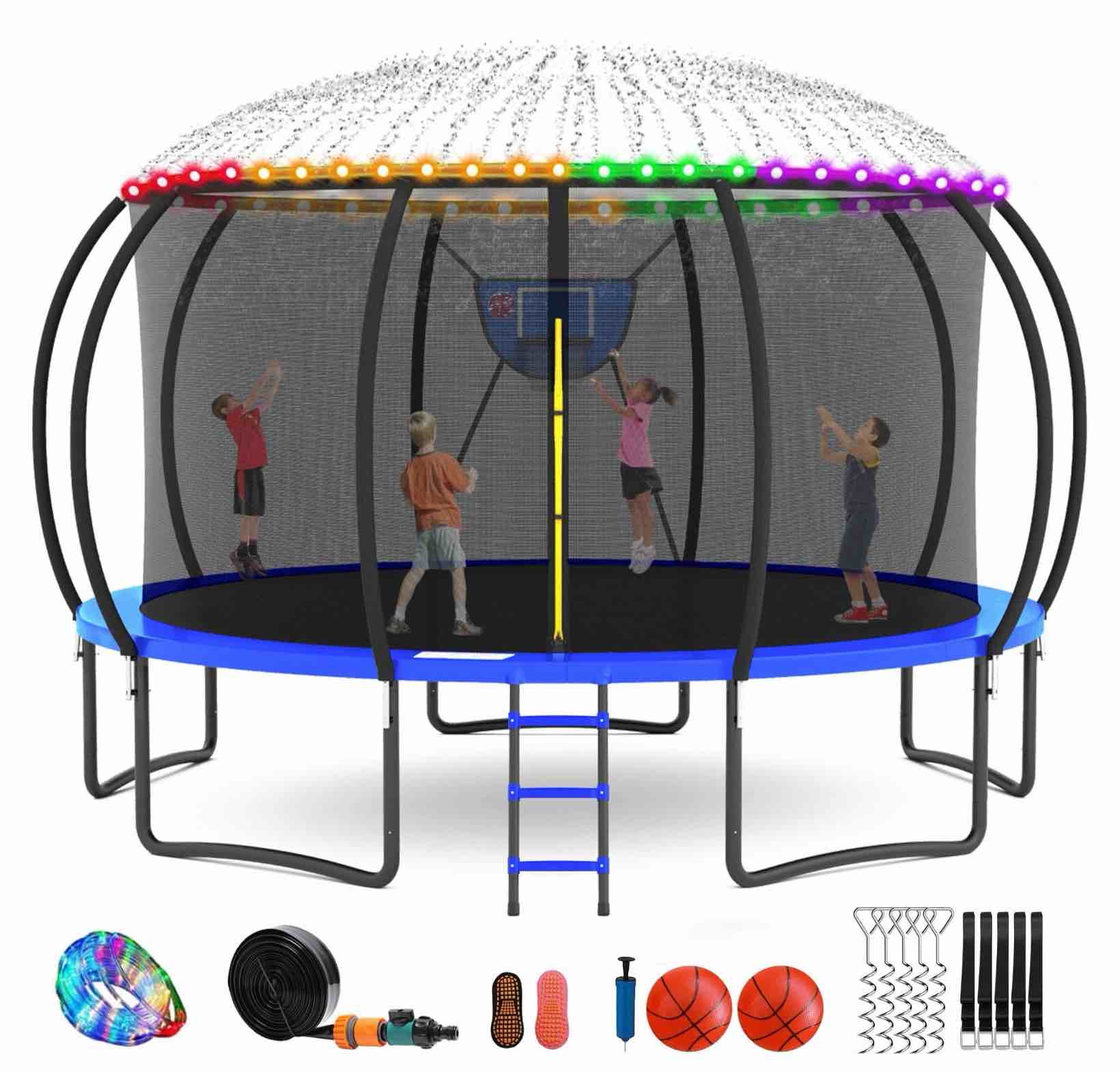 GVDV 16' Outdoor Recreational Trampoline, Backyard Pumpkin Trampoline for Kids & Adults