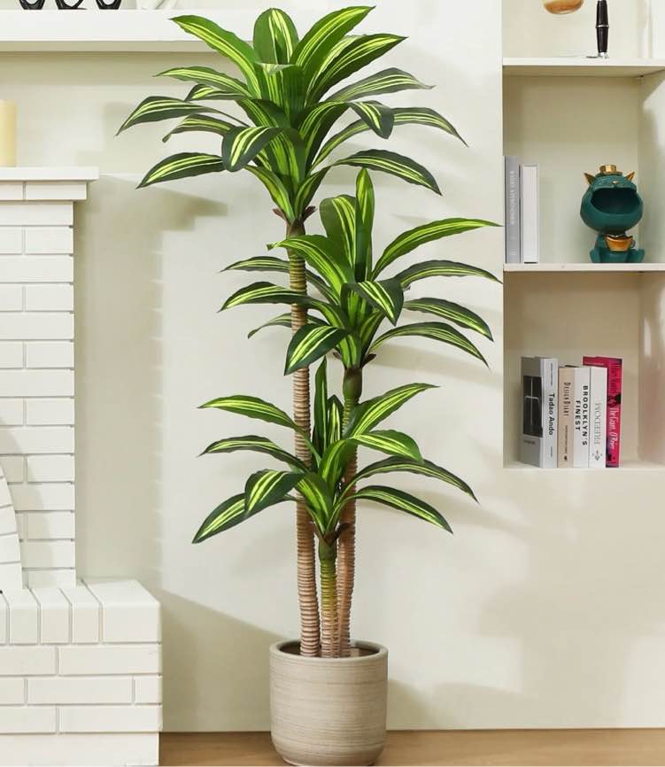 DR.Planzen Artificial Plants, 5ft Fake Dracaena Tree in Black Plastic Pot, Faux Plants Indoor Outdoor Decor, Silk Plants for Home Decor Office Porch Patio Perfect Housewarming Gift