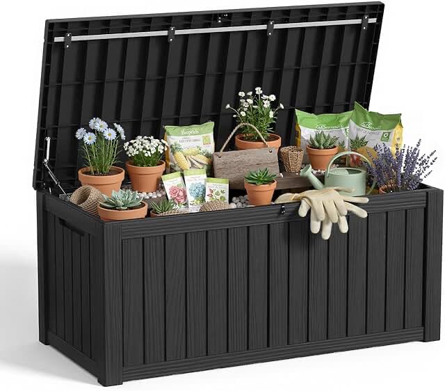 Bifanuo 130 Gallon Deck Box Lockable Resin Outdoor Storage Box Waterproof Outdoor Container for Patio Furniture Cushions Pillow Black