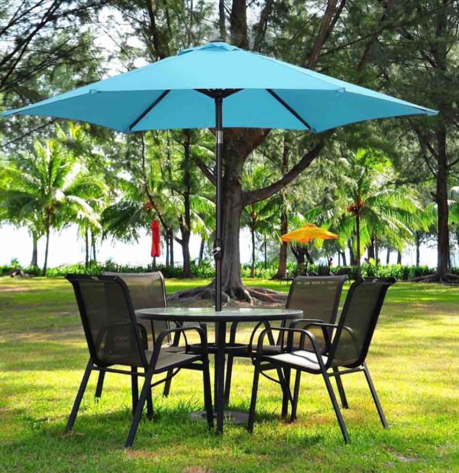 Ainfox 9ft Lake Blue Patio Umbrella with Push Button Tilt and Crank  UV and Waterproof Canopy