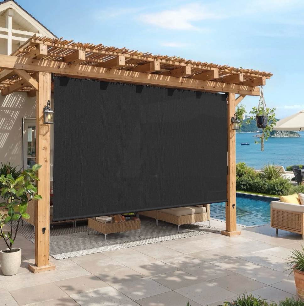 vicllax 10'wx8'h outdoor roller shades blinds for patio porch crank operation sun blocking, black