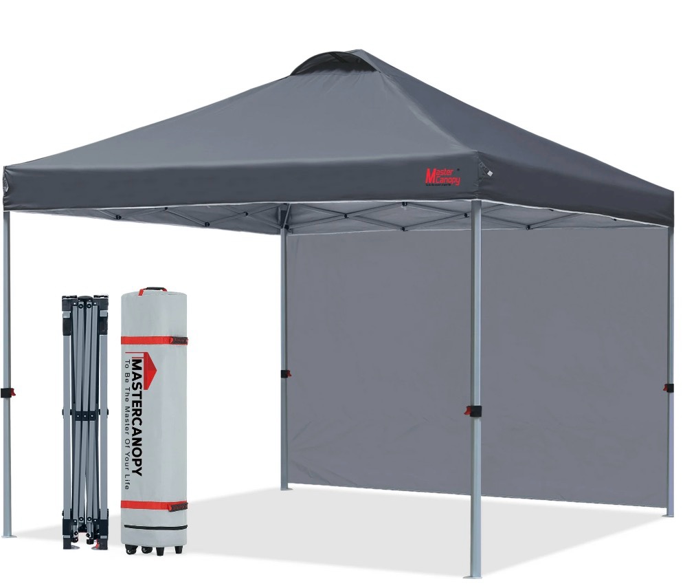 mastercanopy 10 x 10ft pop-up canopy tent with 1 sidewall, dark gray