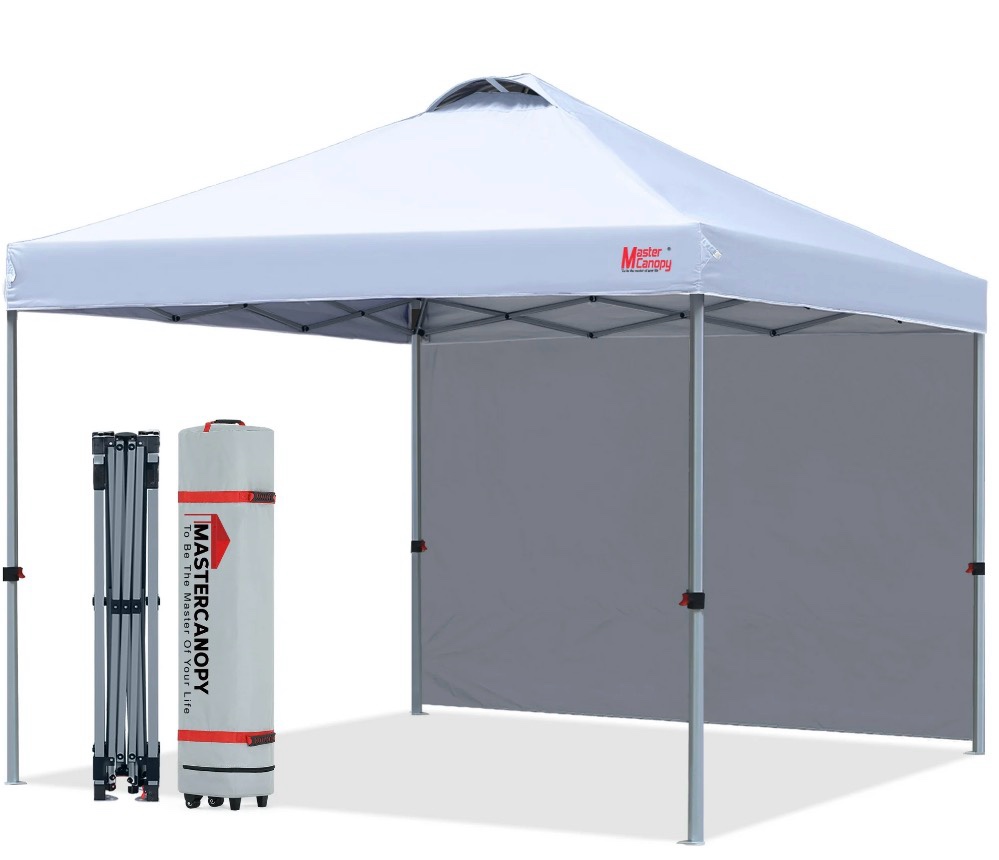 mastercanopy 10 x 10ft pop-up canopy tent with 1 sidewall, white