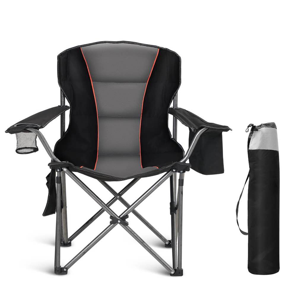 sophia & william oversized camping chair heavy-duty steel frame supports 450lbs, foldable outdoor lawn chair with cup holder for backyard & camping, black
