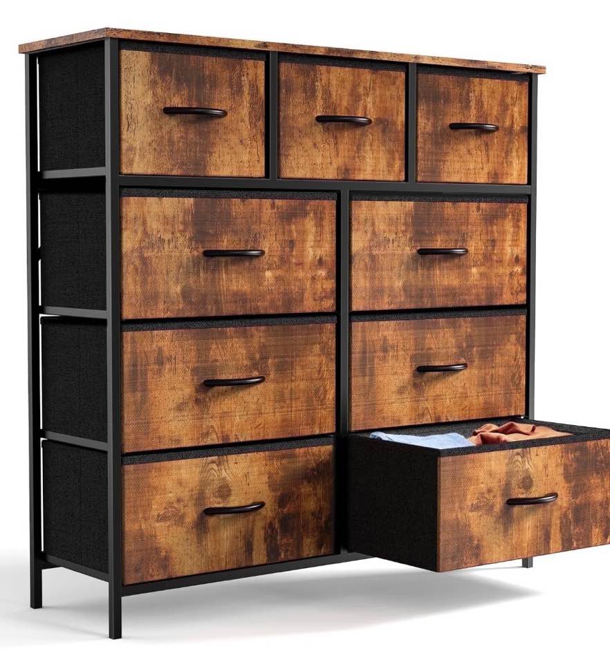 edx 9 drawer fabric dresser for bedroom, chest of drawer organizer storage cabinet for closet, entryway, rust brown