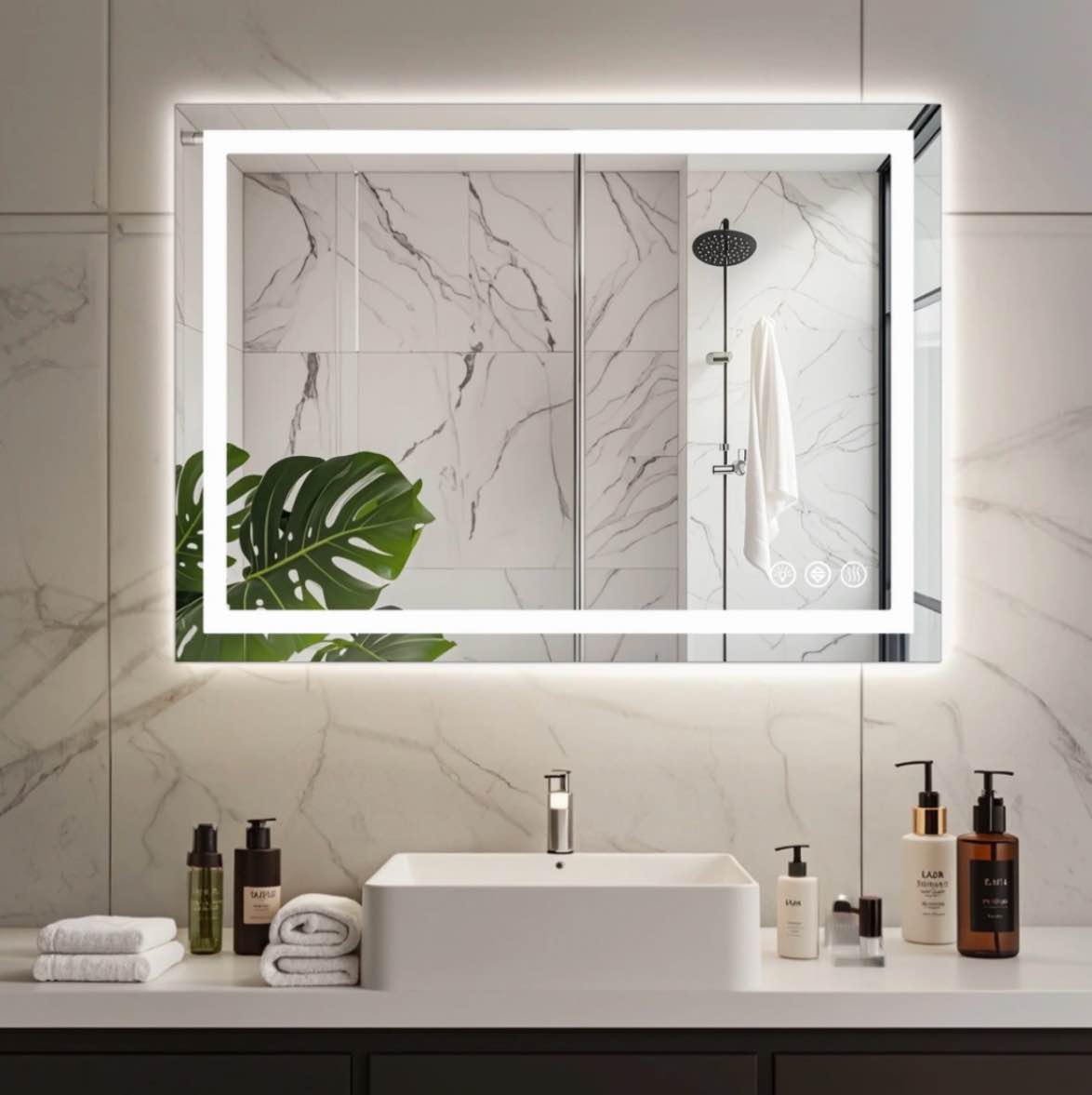 EDX 36 x 48  Lighted Anti-fog LED Bathroom Vanity Mirror with Dual Light Source and Three Lighting Modes  White