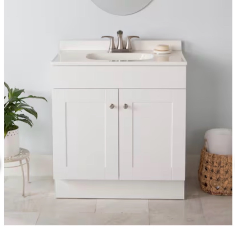 project source dover 24-in true white single sink bathroom vanity with white cultured marble top