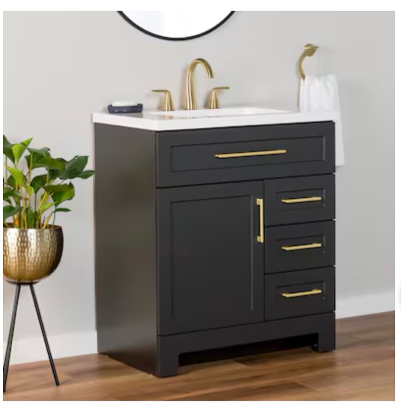 style selections cauley 30-in black single sink bathroom vanity with white cultured marble top