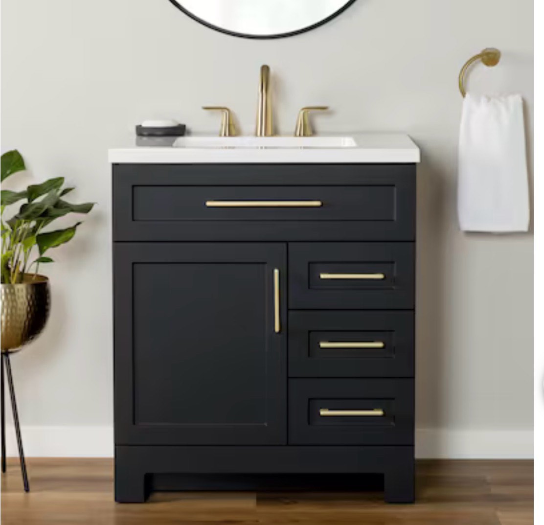 style selections cauley 30-in black single sink bathroom vanity with white cultured marble top