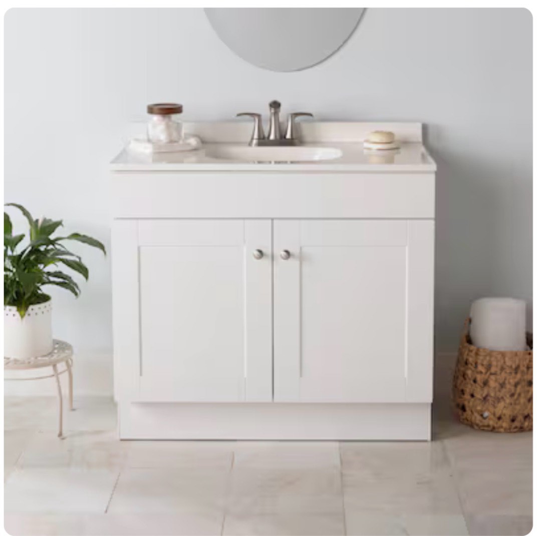  project source dover 36-in true white single sink bathroom vanity with white cultured marble top
