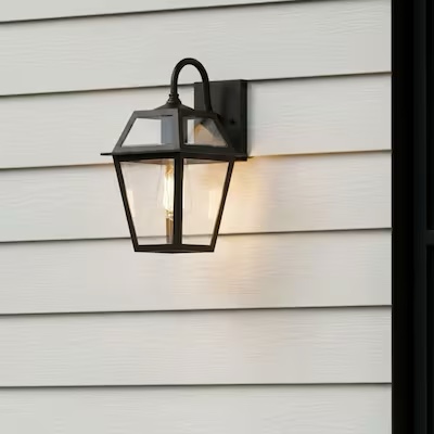 allen + roth belasco 1 -light 12.06-in h black hardwired outdoor wall light