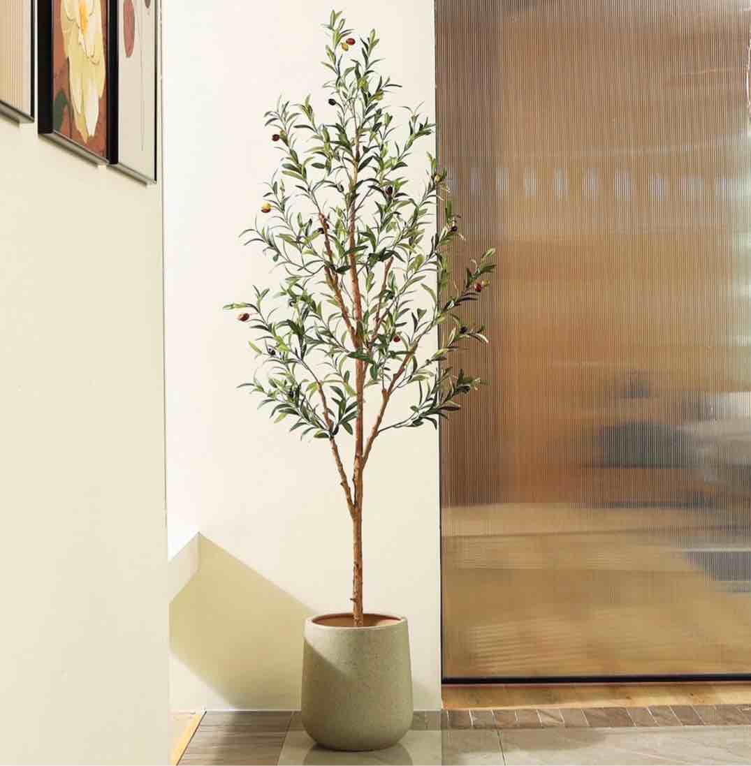 dr.planzen 6ft artificial olive tree indoor, tall faux olive tree, artificial plants with natural wood trunk and lifelike fruits for home office decor