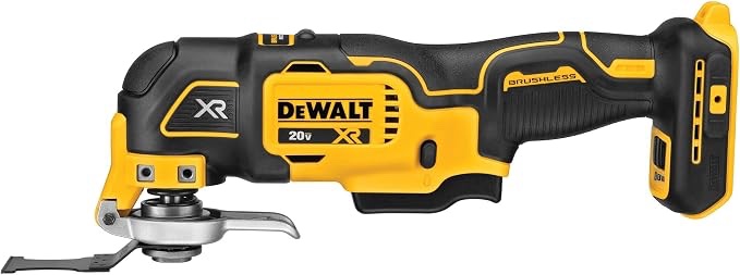 dewalt 20v max xr oscillating multi-tool cordless, variable speed brushless motor multitool with led light, extended runtime, includes two wood cutting blades, tool only (dcs356b)