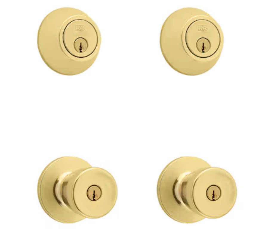 reliabilt gallo polished brass exterior single-cylinder deadbolt and keyed entry door knob 2