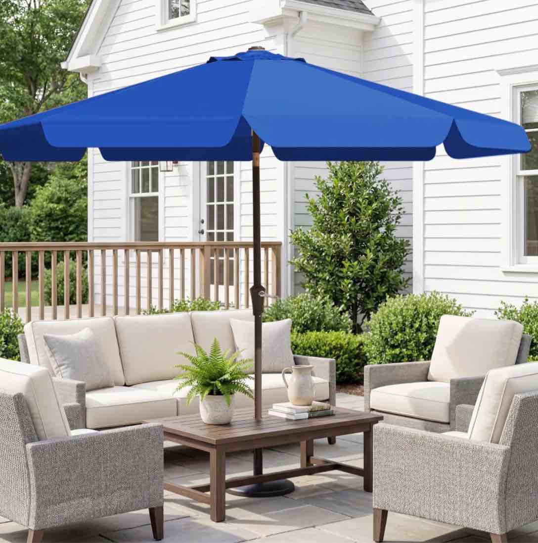 fundaze 10ft outdoor patio umbrella with tilt & crank, heavy duty round sun umbrella for garden, poolside, deck, backyard?royal blue