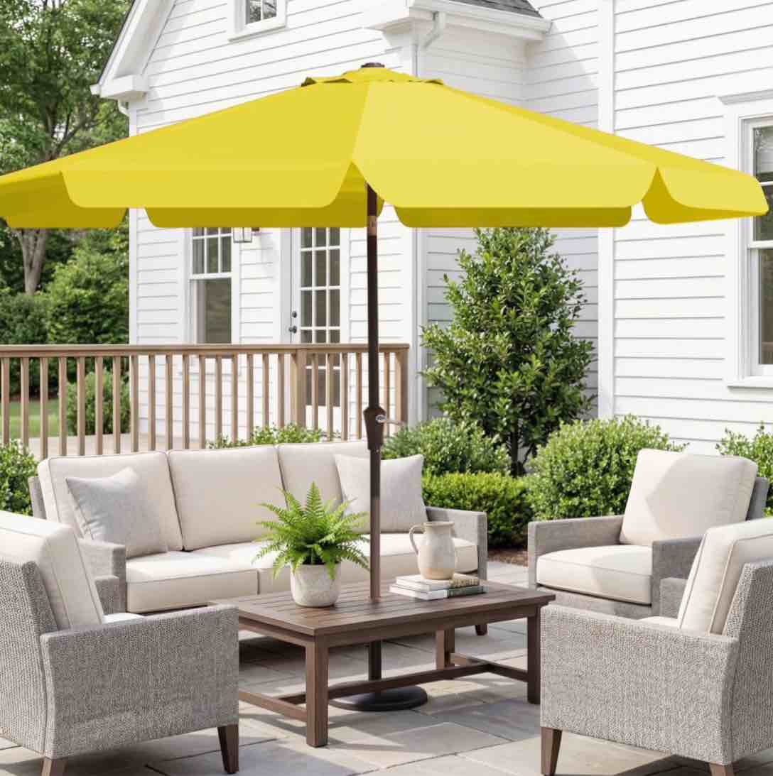 fundaze 10ft outdoor patio umbrella with tilt & crank, heavy duty round sun umbrella for garden, poolside, deck, backyard?yellow
