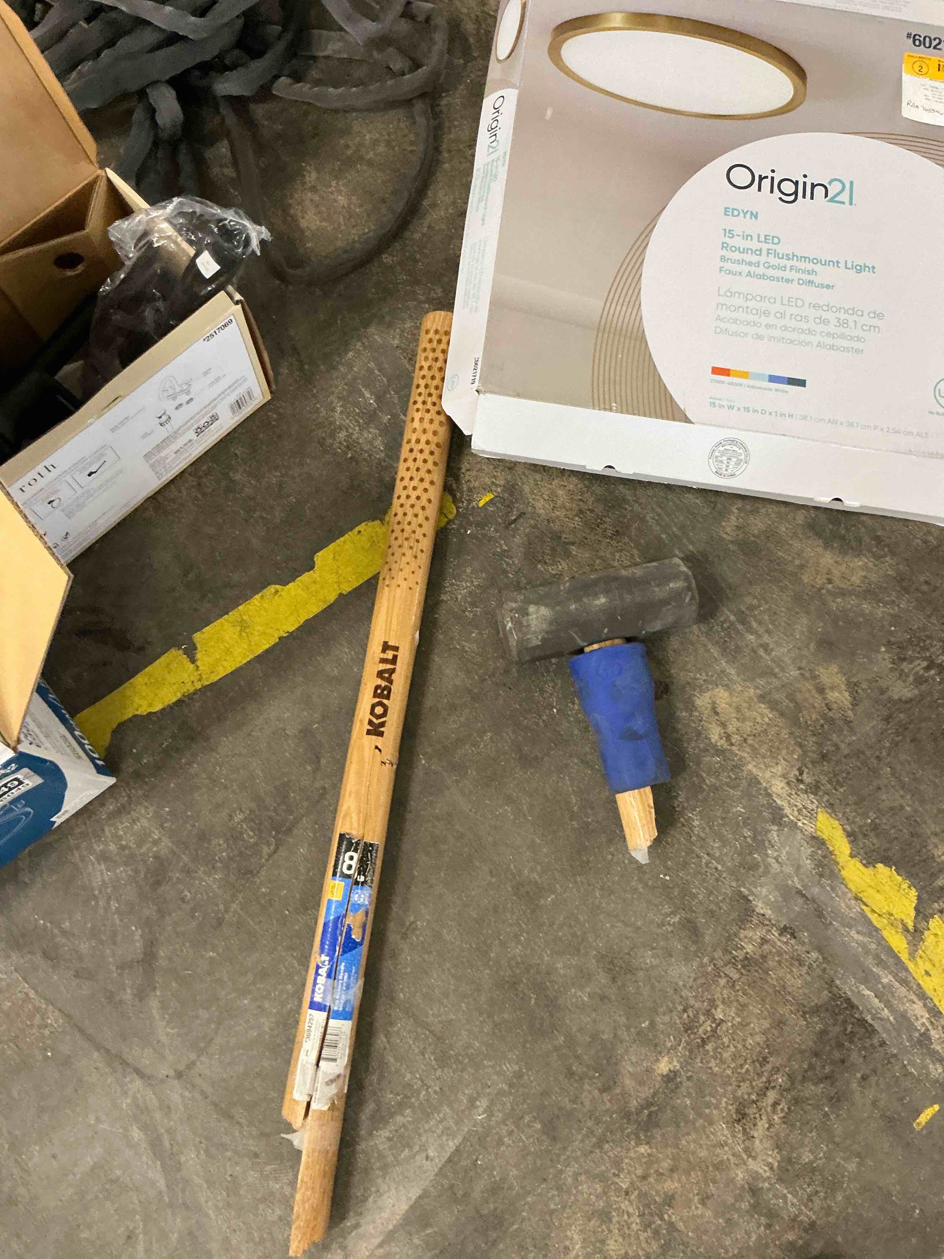 Condition photo showing As Is for kobalt 8-lbs high carbon steel and hickory sledge hammer jj-7346