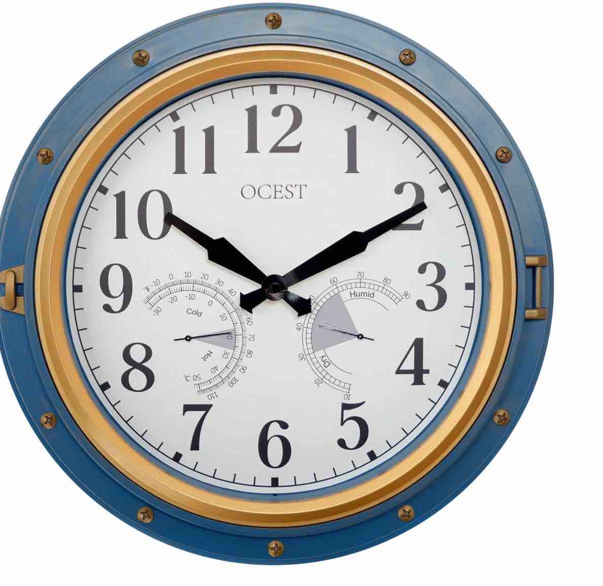 ocest 16 inch large outdoor clock waterproof retro quartz silent clock with thermometer& hygrometer battery operated decor clock for patio pool fence porch garden