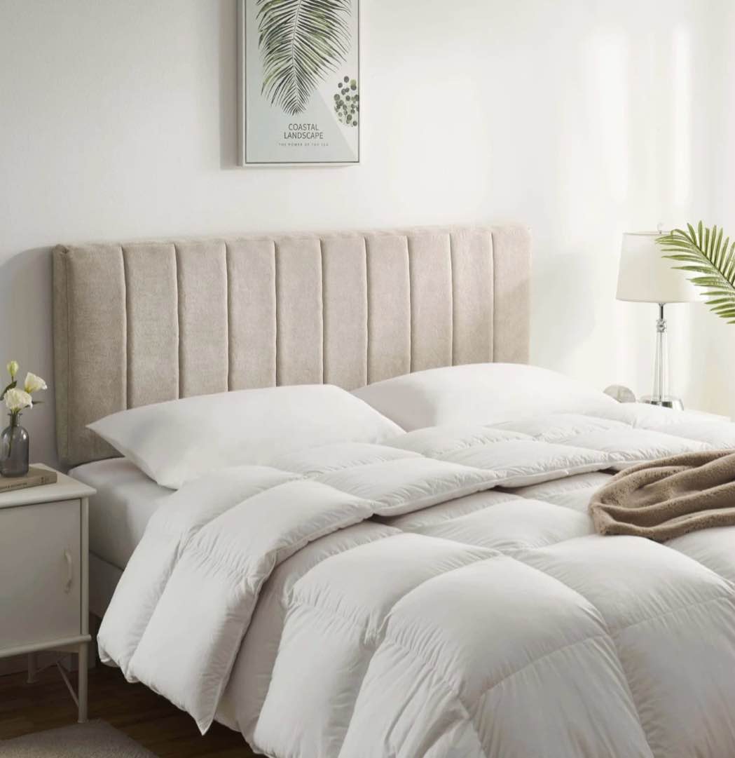 virtu upholstered queen headboard no tools required peel and stick bed headboard only, beige