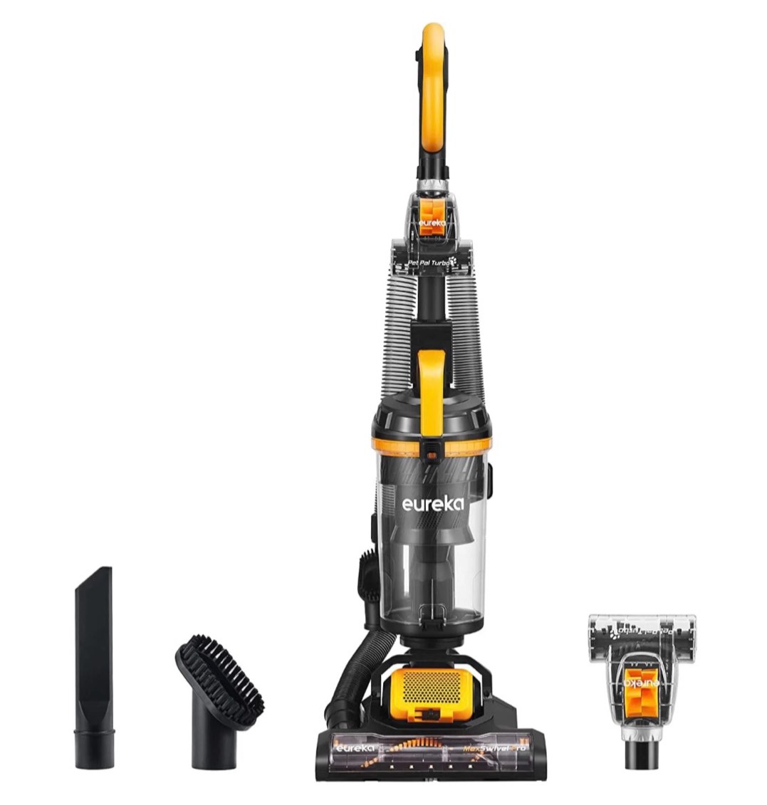 eureka powerful upright vacuum cleaner for home pet hair, lightweight household upright vacuum for carpet and hard floor, maxswivel pro neu350 with pet tool