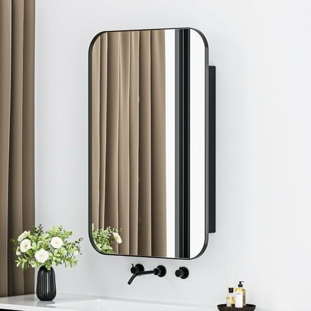 dalattin metal bathroom medicine cabinet with mirror recessed or wall mounted storage organizer 16x24 inch black  (write a review)