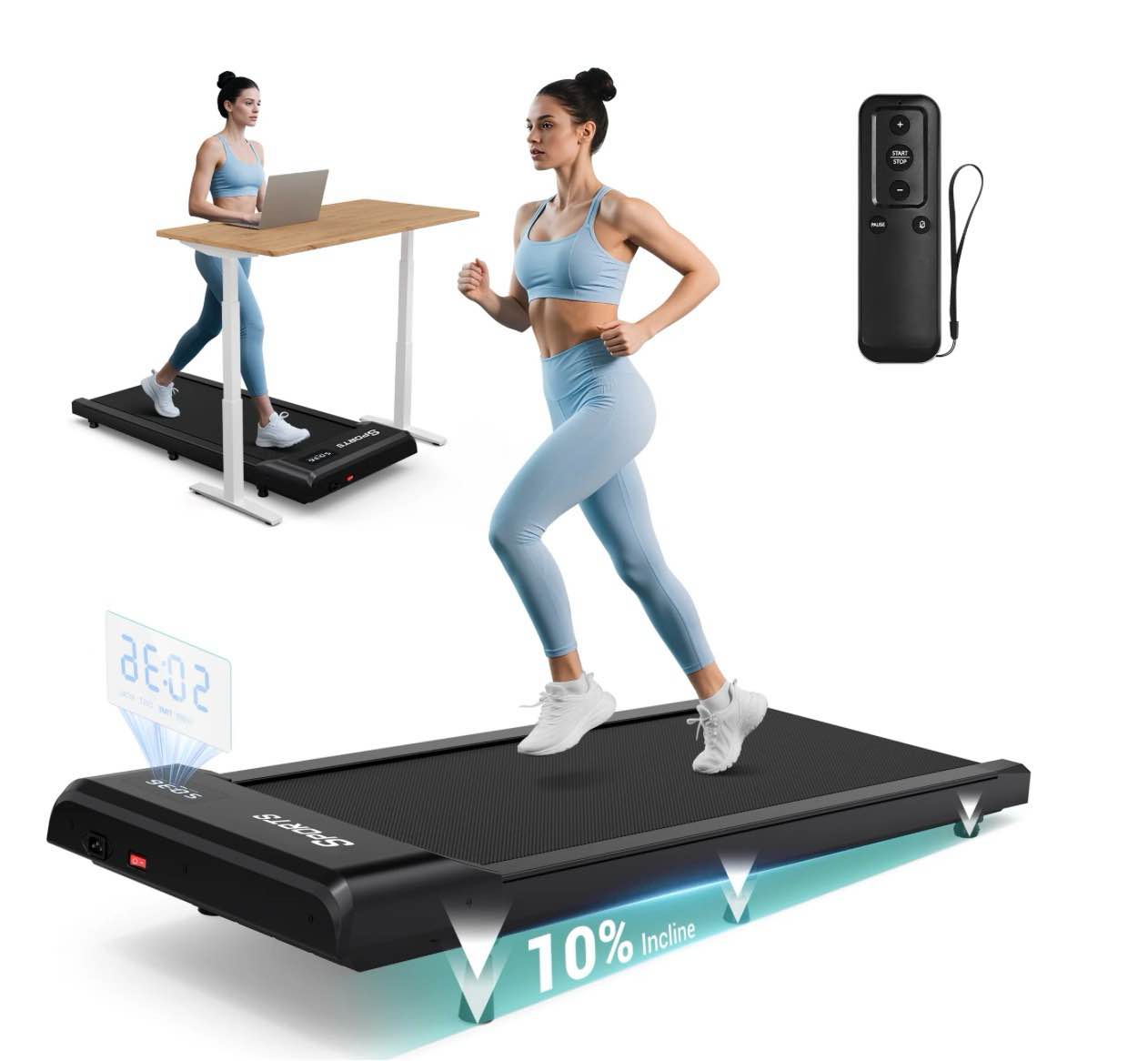 dprodo walking pad with 10% incline,walking pad treadmill for home office,2.5 hp under desk treadmill with led display & remote,265 lbs capacity