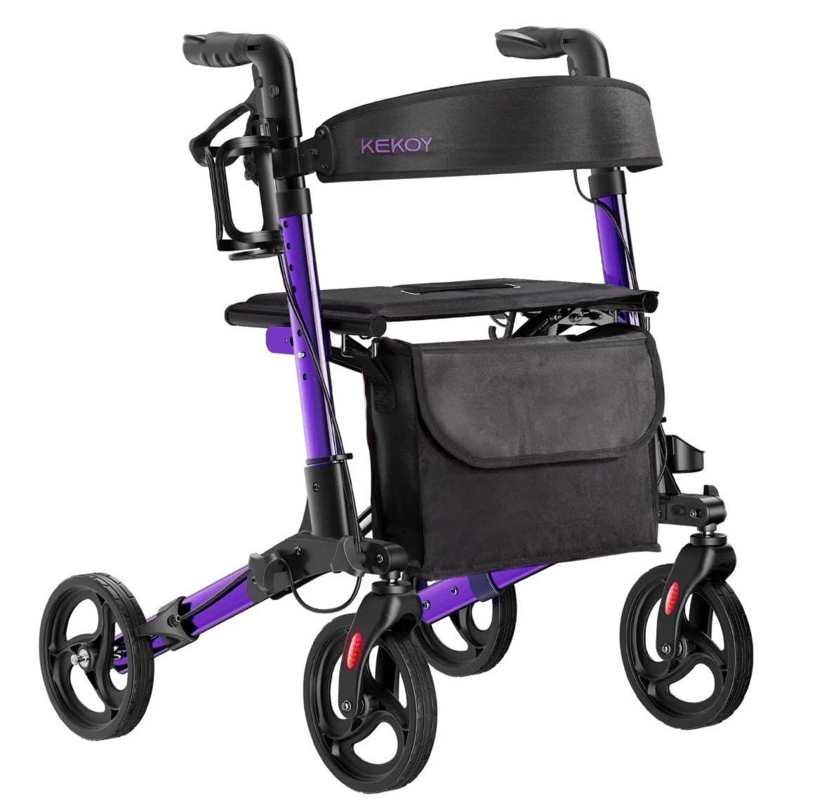 kekoy rollator walker for seniors with seat 350 lb , fits 4'9"-6'5", fsa hsa eligible mobility walkers, adjustable height & backrest, foldable aluminum, 8" all-terrain wheels,, purple