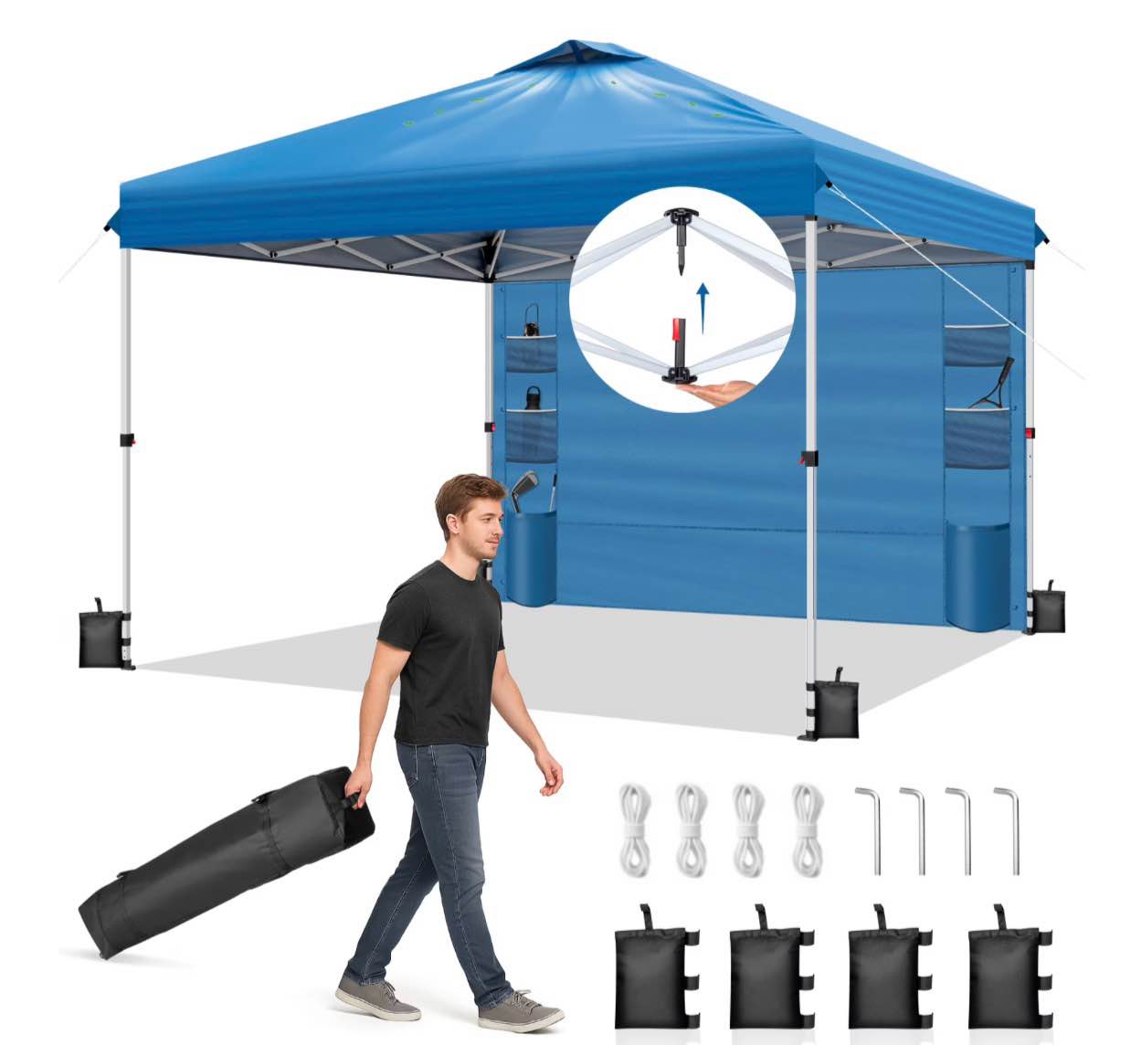 ktaxon 10x10 ez pop up canopy tent outdoor sun shade shelter outdoor gazebo one push setup with pockets sidewall 1 roller bag 4 sandbags upf50+ - blue